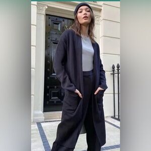 Aritzia Babaton Lance Longline Black Wool Blend Open Front Duster Cardigan